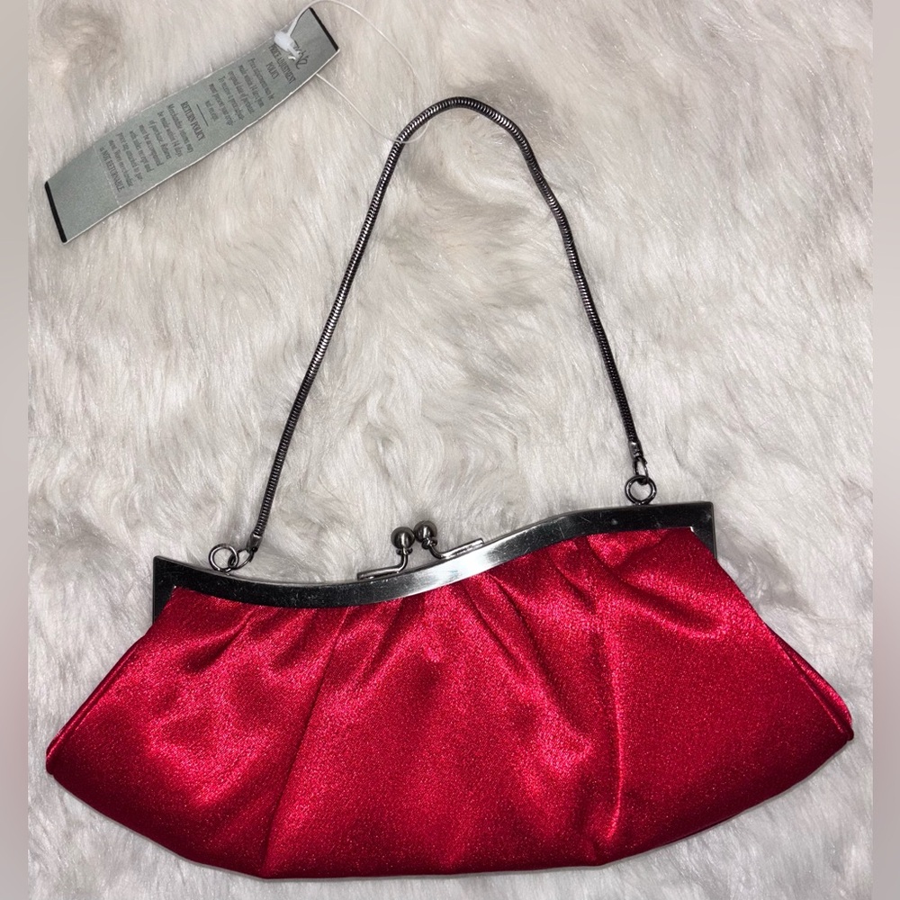 Cache Evening Bag Clutch Purse Red Satin NWT